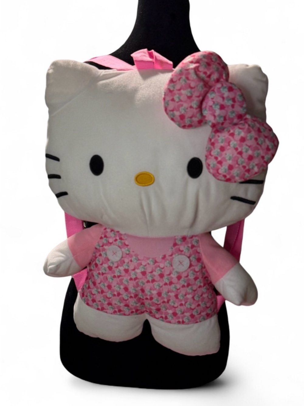(831-4) Sanrio Hello Kitty 18" Plush Backpack Floral Overalls & Bow Like New